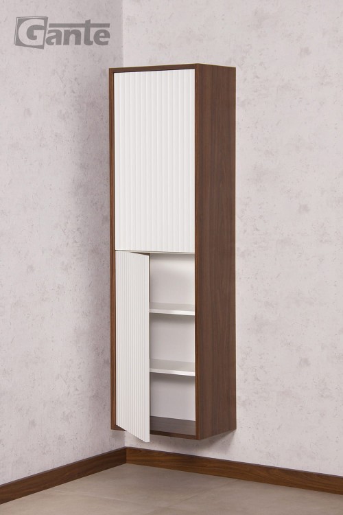 Wiszący regał do łazienki 2 drzwiowy biały w połączeniu z drewnem (2).jpg