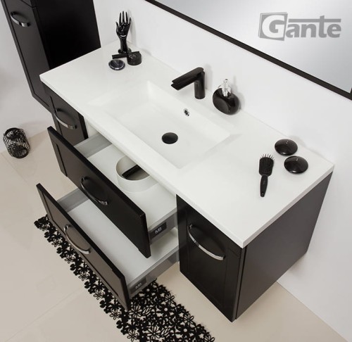Czarna szafka 120 cm mat 2 szuflady i szafki bvoczne umywalka w zestawie