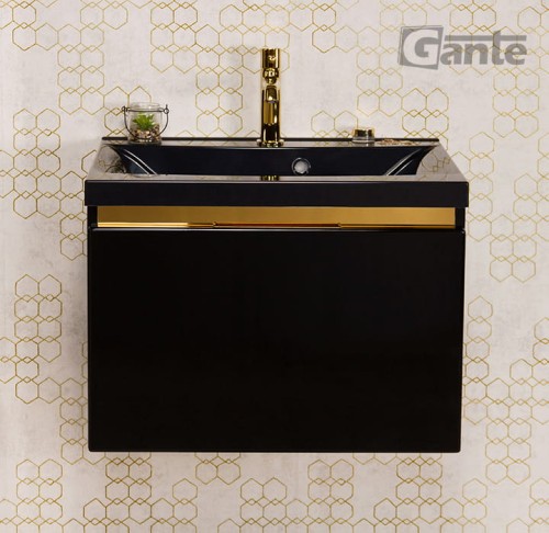 Czarna szafka łazienkowa Diamond i czarna umywalka 60 cm 1 głęboka szuflada złote dodatki ukryty uchwyt  (5).jpg