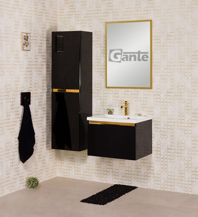 Czarna szafka łazienkowa z umywalką o szerokości 60 cm 1 głęboka szuflada złote dodatki ukryty uchwyt (1).jpg