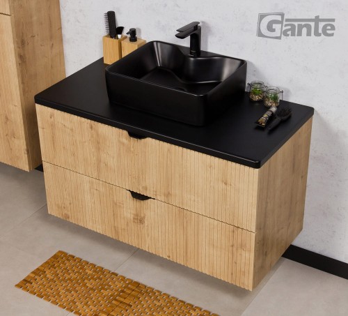Szafka łazienkowa z lamelami na froncie dekor dąb czarny blat 100 cm (2).jpg