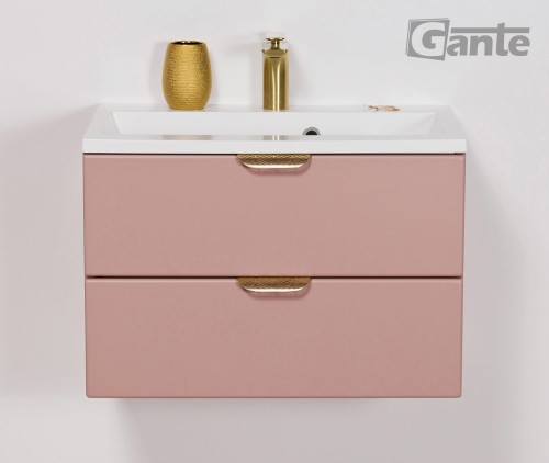 Rózowa szafka do łazienki w kolorze matowy perłowy róż z umywalką szerokośc 60 cm złote uchwyty (1).jpg