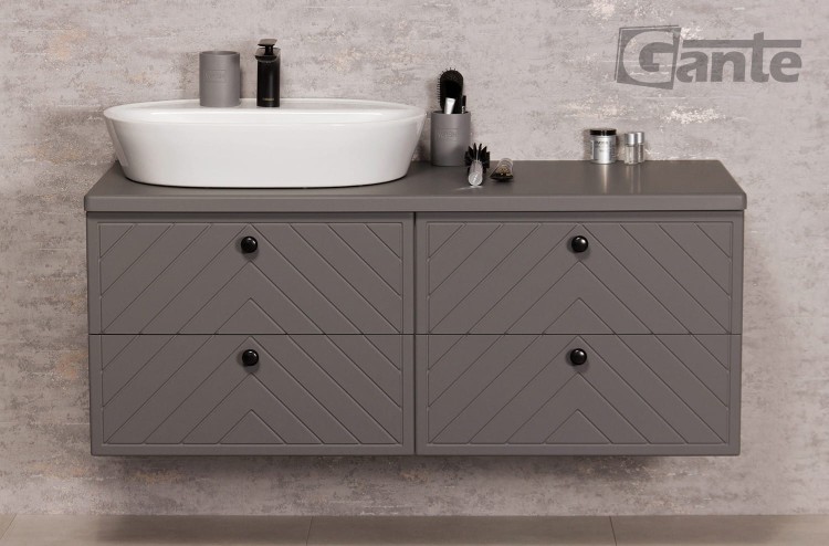 Szara szafka łazienkowa z blatem 120 cm kolekcja Kodi front w jodełkę do umywalki nablatowej (2).jpg