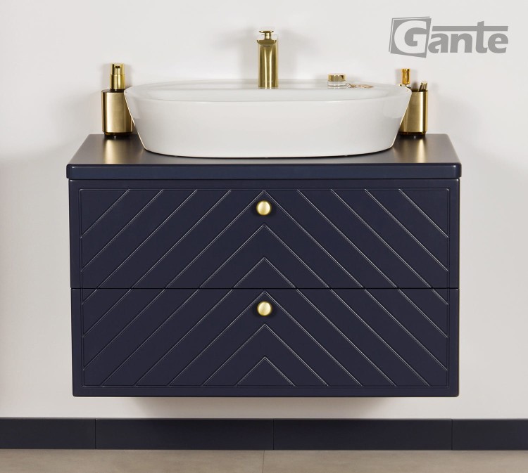 Granatowa szafka łazienkowa Kodi front w jodełkę 80 cm umywalka nablatowa (2).jpg