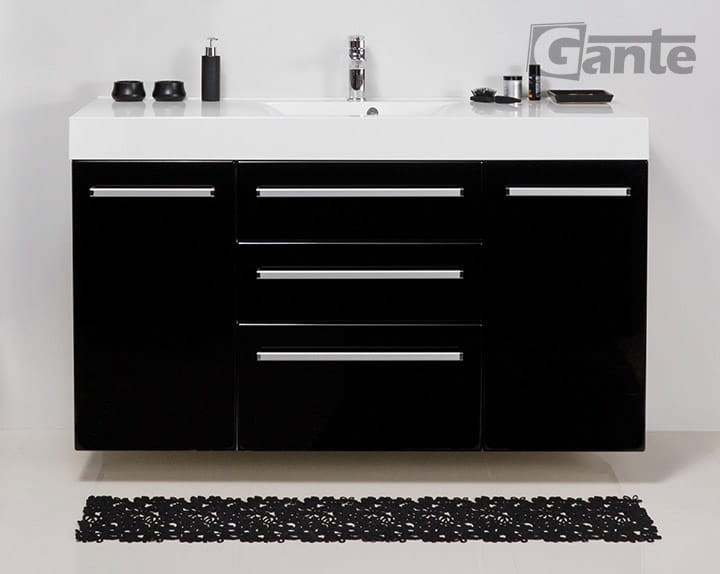 Wisząca szafka do łazienki o szerokości 140 cm 3 szuflady i boczne szafki kolor czarny połysk umywalka 140 cm głebokość 50 cm kolekcja mebli łazienkowych Fokus (5).jpg