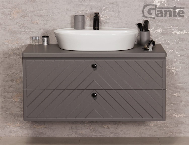 Szara szafka łazienkowa z blatem 100 cm kolekcja Kodi front w jodełkę do umywalki nablatowej (2).jpg