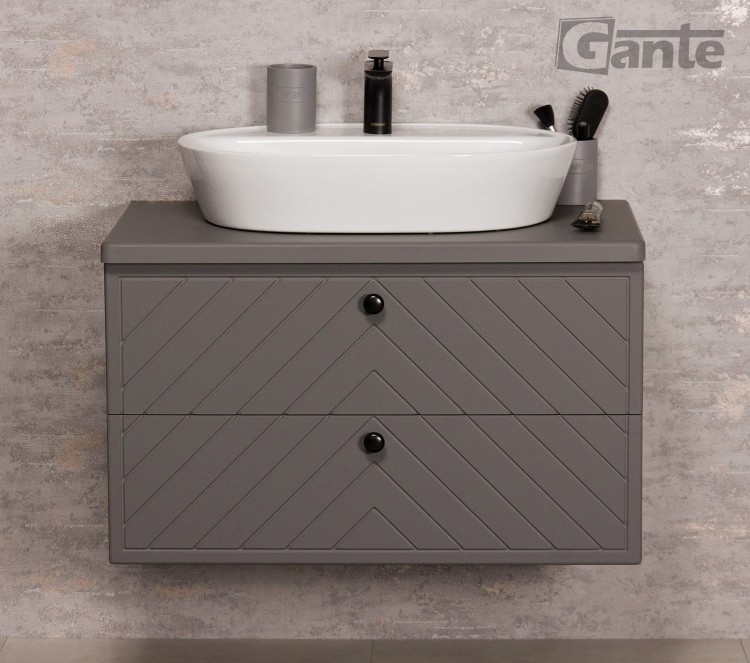 Szara szafka łazienkowa z blatem 80 cm kolekcja Kodi front w jodełkę do umywalki nablatowej (2).jpg