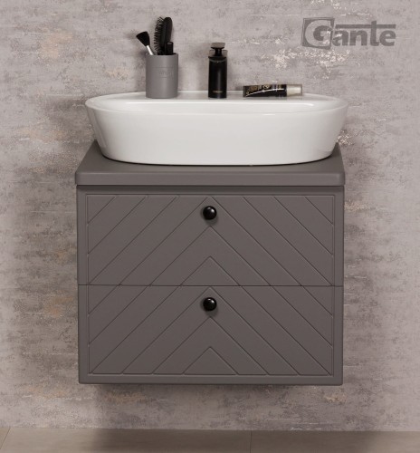 Szara szafka łazienkowa Kodi front w jodełkę blat szerokość 60 cm umywalka nablatowa (2).jpg