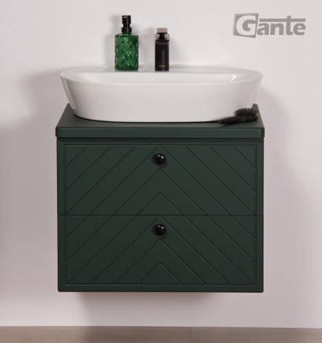 Zielona szafka łazienkowa z blatem Kodi front w jodełkę szerokość 60 cm umywalka nablatowa (5).jpg