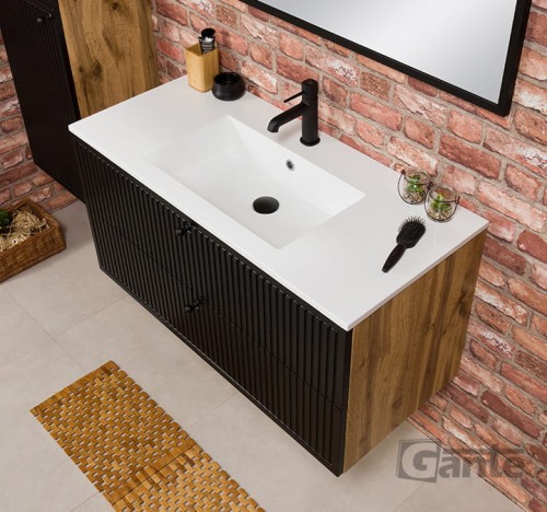 Czarna szafka łazienkowa pod umywalkę 100 cm szerokości 2 szuflady ozdobne gałki kryształowe ryflowane fronty kolekcja Argento (3).jpg