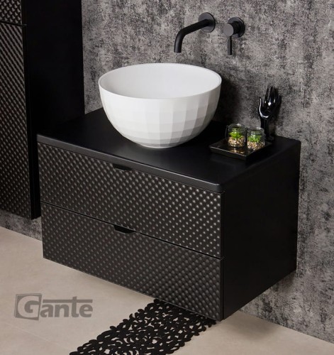 Szafka łazienkowa z blatem Glow 80 cm i umywalka nablatowa w kształcie misy bateria podtynkowa Kohlman czarne meble łazienkowe producent Gante (2).jpg