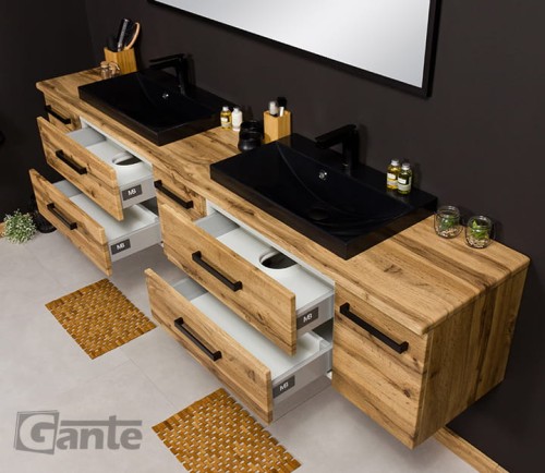 2 metrowa szafka do łazienki z baltem i umywalkami nablatowymi dekor szafki dąb naturany (4).jpg