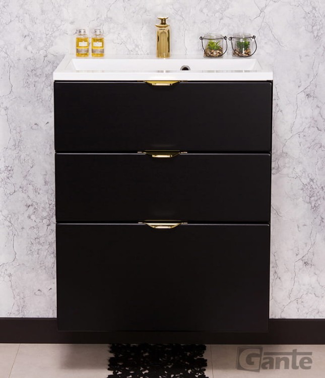 Czarna szafka pod umywalkę Victa 3 szuflady 60 cm z umywalką złote uchwyty  (2).jpg