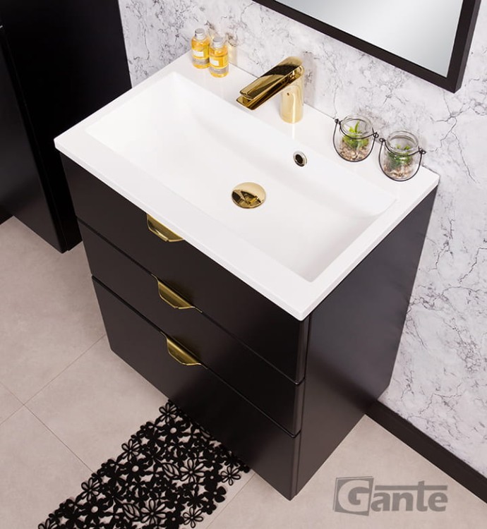 Czarna szafka pod umywalkę Victa 3 szuflady 60 cm z umywalką złote uchwyty  (3).jpg