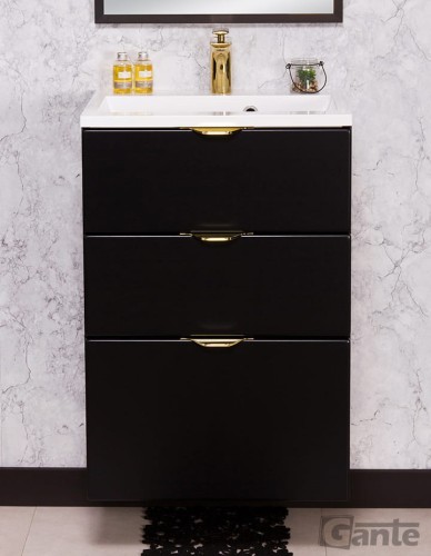 Czarna szafka pod umywalkę Victa 3 szuflady 50 cm z umywalką złote uchwyty (2).jpg
