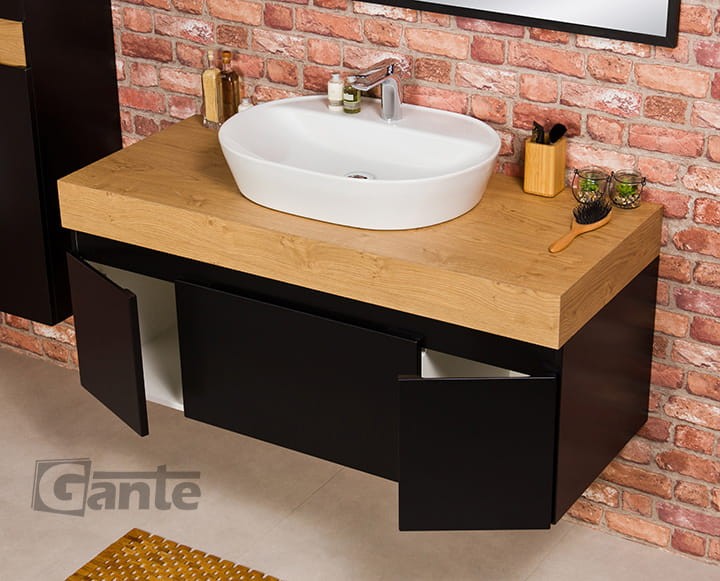 Czarna szafka pod umywalkę nablatową blat dekor dąb naturalny ceramiczna nablatowa umywalka Premium (4).jpg