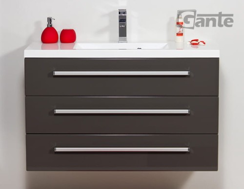 szafka do łazienki szary połysk 100/39 cm 3 szuflady z umywalką