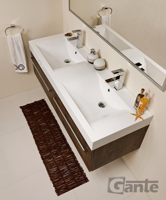 Szafka łazienkowa FOKUS antyczne drewno FKS-AD-U140-50 + umywalka dolomitowa biała NADIA 1400D