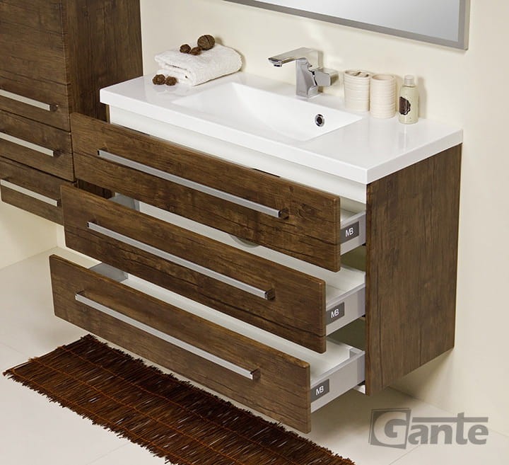 Szafka do łazienki 100 cm z 3 szufladami i umywalką dolomitową