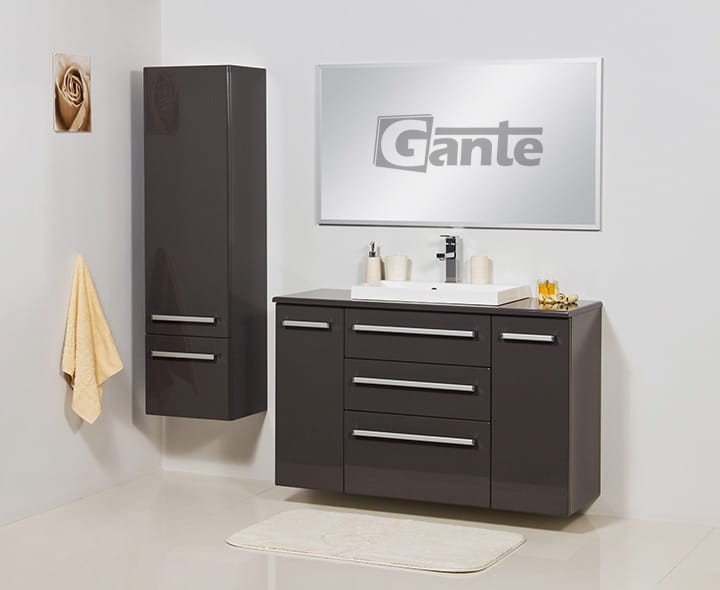 Szara szafka do łazienki FOKUS 120 cm 3 szuflady + blat + umywalka nablatowa LIV 600